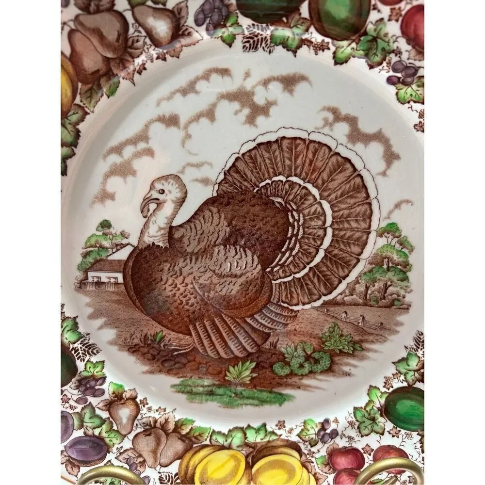 Barker Bros LTD Turkey Plate Pumpkins England Royal Tudor Ware Pear Thanksgiving